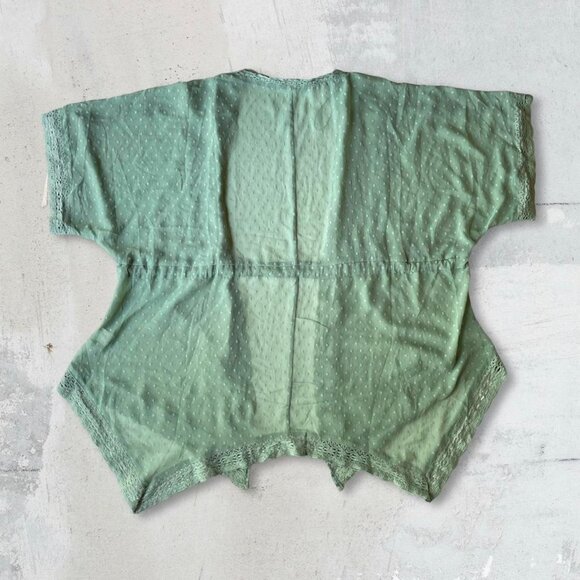 NWT Francesca's Sage Green Chiffon Aminah Swiss Dot Crochet‎ Kimono - Picture 3 of 9